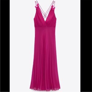 NWT Zara Fuchsia Pleated Maxi Dress- Size XL